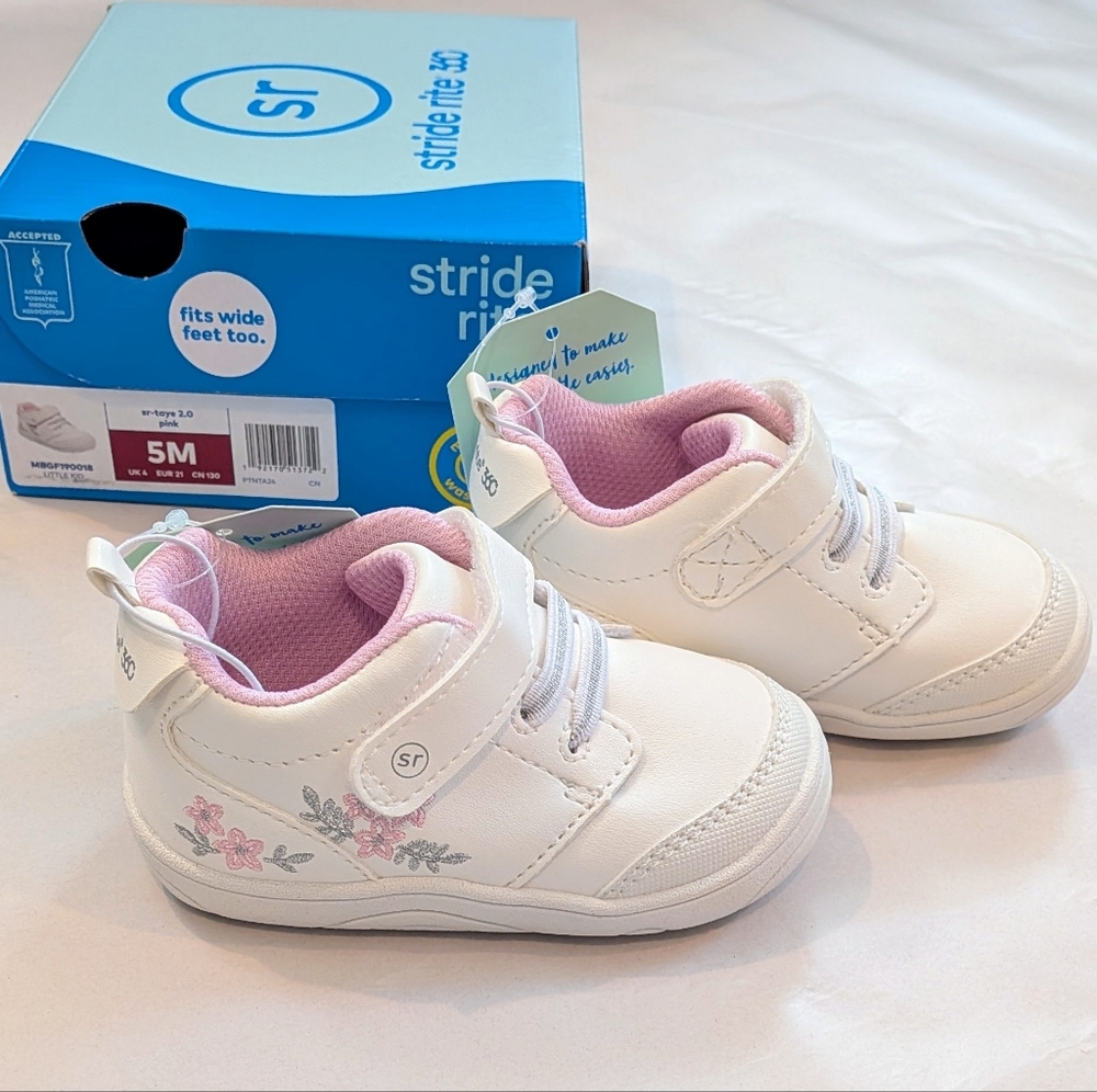Stride Rite Taye 2.0 White and Pink Floral Sneakers